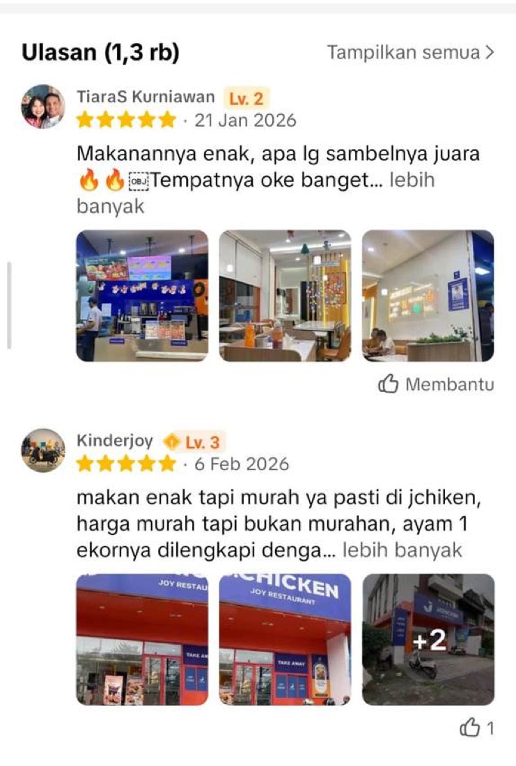 Ulasan pelanggan — 1.300 ulasan di satu listing merchant, lengkap dengan foto gerai